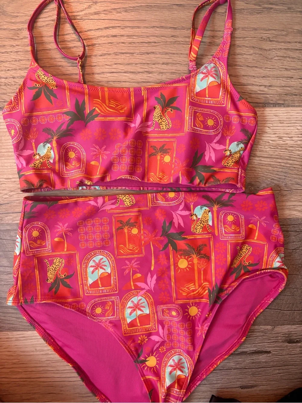 Two-Piece Pink Tropical Print Swim Set